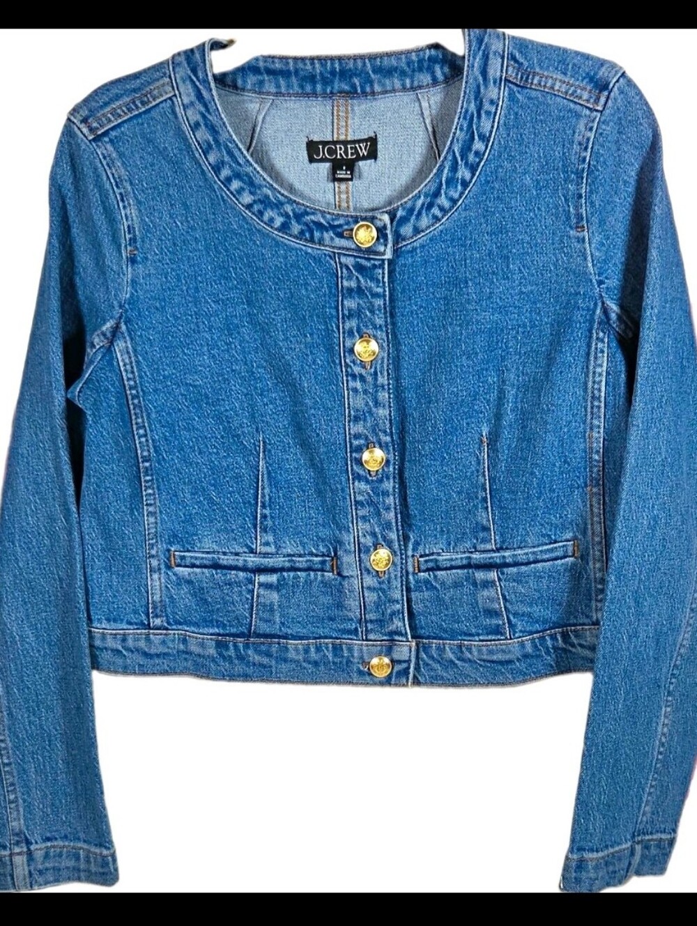 J.Crew Louisa Light Blue Denim Jacket with Contrast Stitching